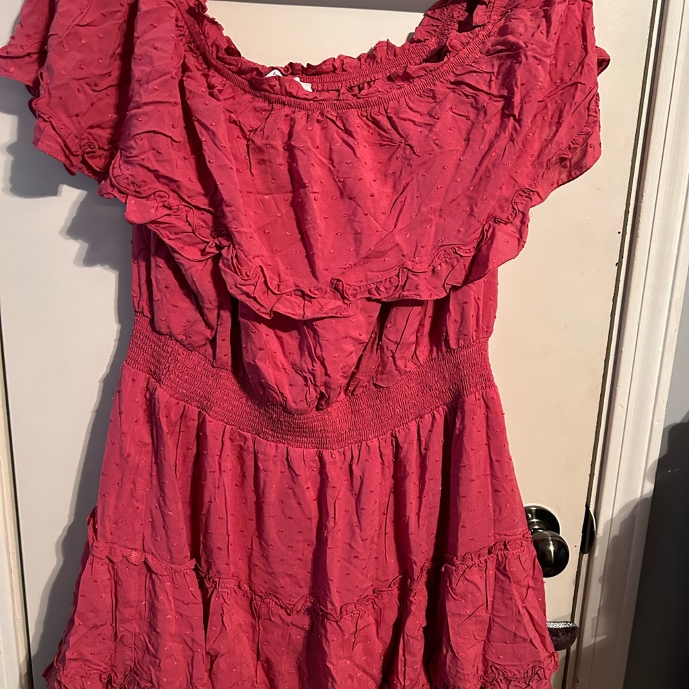 Ross colored off the shoulder dress with layers